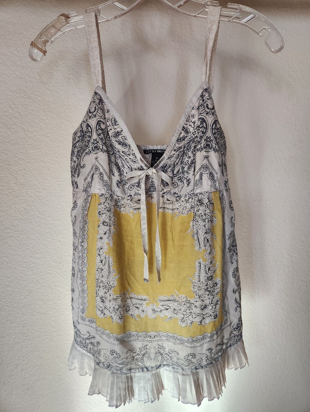 Lucky Brand Yellow and Cream Paisley-Print Camisole With Beaded Accents
